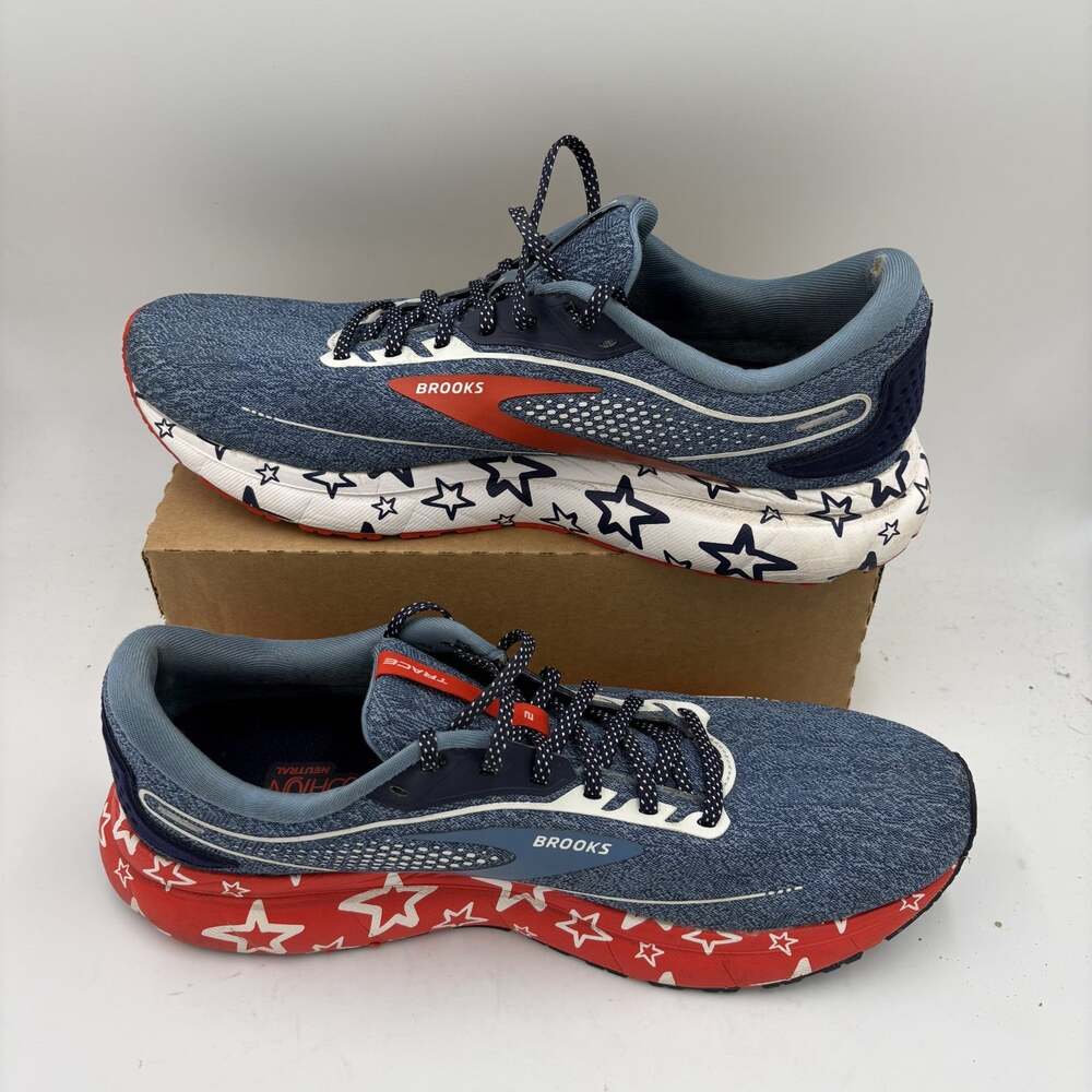 Brooks Trace Mens Size 11 Navy Blue Red Stars Running Athletic Shoes - Picture 3 of 7